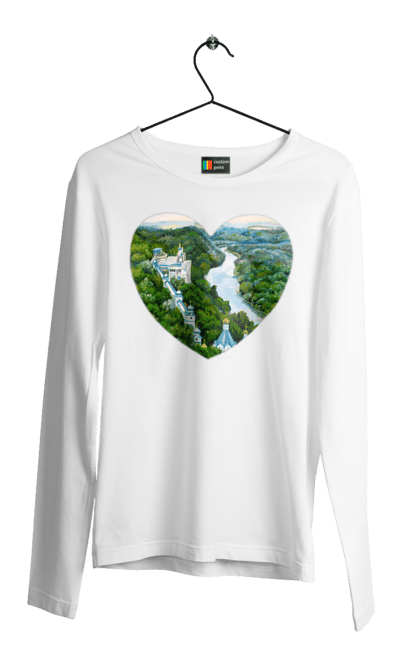 Men`s longsleeve with prints Святогорская лавра. Church, donetsk region, forest, landscape, monastery, river, svyatogorsk, ukraine. 2070702