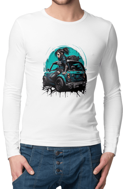 Чоловічий лонгслів з принтом "Кіберпанк дівчина". Арт, графіка, дівчата, ігри, кіберпанк, малюнок. 2070702