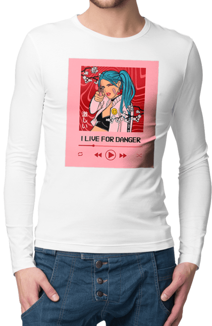 Чоловічий лонгслів з принтом "I Live For Danger". Аніме, музика, пістолет, програвач. 2070702