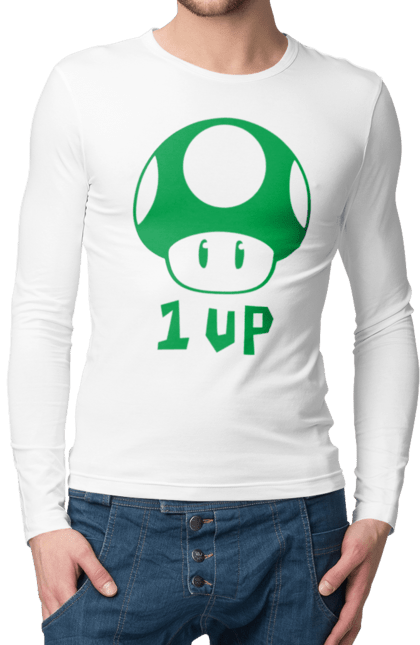 Чоловічій лонгслів з принтом "1UP Maрio". Mario bros, nintendo, гра, маріо, персонаж. 2070702