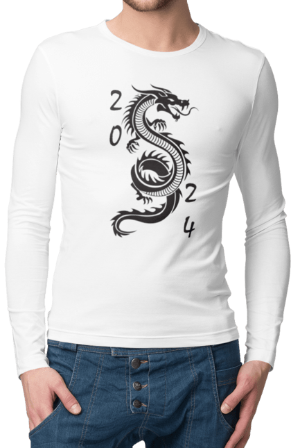 Чоловічій лонгслів з принтом "Дракон 2024". 2024, dragon, new year, дракон, китайський дракон, китайський новий рік, новий рік, різдво, стиль. CustomPrint.market