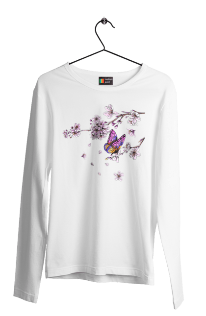 Чоловічий лонгслів з принтом "Метелик І Сакура". Весна, дерево, метелик, сакура. 2070702