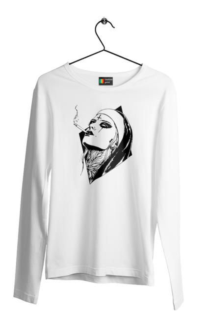 Men`s longsleeve with prints Nun. Cigarettes, cool, girl, tattoo. 2070702