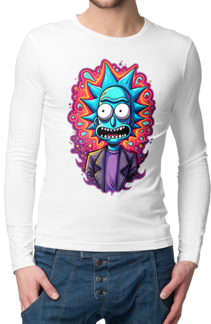 Men's longsleeve with prints Rick and Morty. Adventures, black humor, cartoon, rick, rick and morty, sci-fi, tragicomedy. 2070702