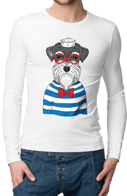 Чоловічій лонгслів з принтом "Собака моряк". Матроська, море, моряк, окуляри, собака. futbolka.stylus.ua
