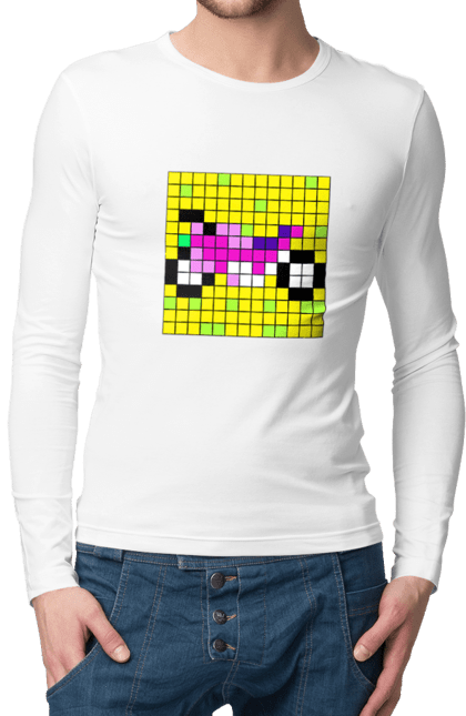 Men`s longsleeve with prints Pixel Bike. Bike, bright, color, motorcycle, pixel. 2070702