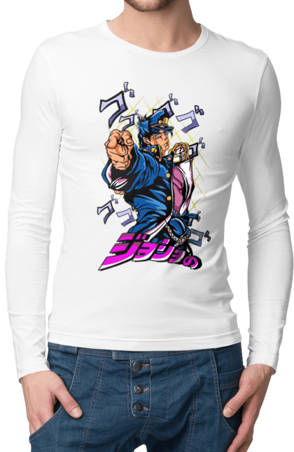 Men's longsleeve with prints JOJO Jotaro. Anime, jojo, jojo`s bizarre adventure, jojo’s bizarre adventure, jotaro, jotaro kujo, manga. 2070702