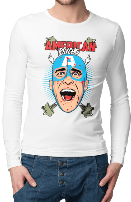 Чоловічій лонгслів з принтом "Американський психопат". American psycho, captain america, американський психопат, капітан америка, книга, фільм. 2070702