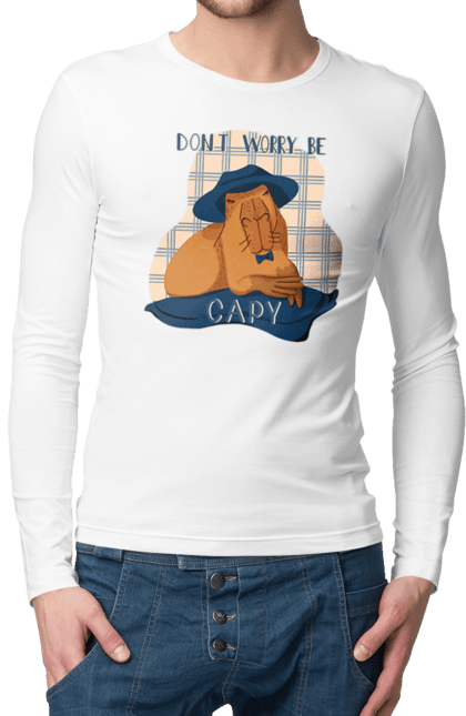 Men's longsleeve with prints Capybara. Animal, capybara, rodent. 2070702