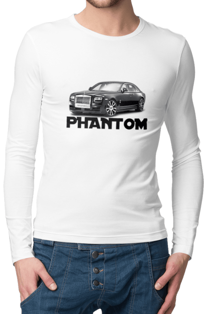 Чоловічий лонгслів з принтом "Рнолс ройс". Авто, автомобіль, люкс клас, ролс ройс, седан, фантом. 2070702
