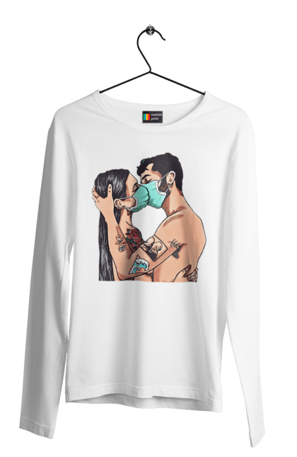 Men`s longsleeve with prints Coronavirus Love. Coronavirus, kiss, love, mask, quarantine. 2070702