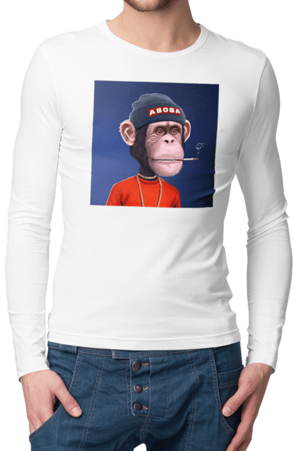 Чоловічій лонгслів з принтом "Мавпочка 7". Nft, персонаж, принти, ручне малювання, футболки. CustomPrint.market