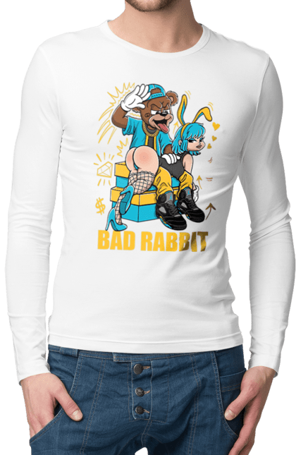 Чоловічий лонгслів з принтом "Поганий кролик". Бдсм, ведмідь, дівчина, кролик, поганий кролик, прикольна, смішна. 2070702
