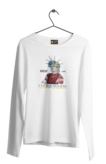 Чоловічий лонгслів з принтом "UA & NY". Вишиванка, вінок, нью йорк, статуя свободи, україна. 2070702