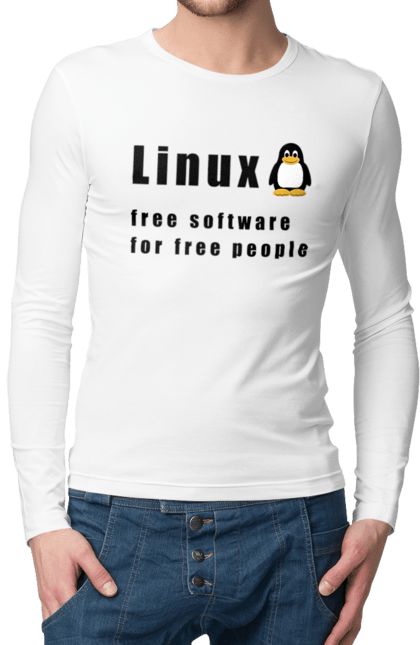 Чоловічий лонгслів з принтом "Linux Вільний Для Вільних". Linux, адміністратор, айті, айтішник, безкоштовна, безкоштовно, вільна, доступність, незалежність, операційна система, ос, пінгвін, програміст, програмне забезпечення, свобода, сервер, сисадмін, система, системний адміністратор, софт, текст, чорний. 2070702