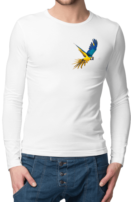 Чоловічий лонгслів з принтом "Папуга українець". Екзотика, папуга, патріот, пташка, символіка, україна. 2070702