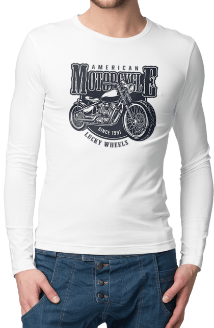 Чоловічий лонгслів з принтом "Крутий vintage мотоцикл". Америка, вінтаж, вінтажний, гарний, мотоцикл, мотоцикли, ретро, стильно, стильовий, чоловічий. 2070702