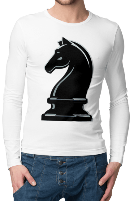 Чоловічій лонгслів з принтом "Шаховий Кінь". Кінь, настільна гра, шахи. CustomPrint.market