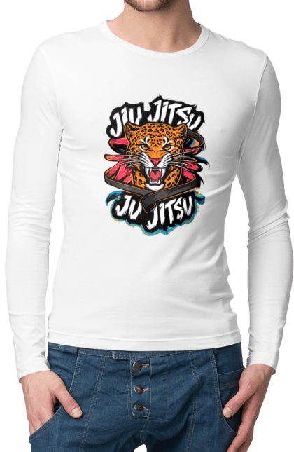 Men's longsleeve with prints Jujutsu. Animal, japan, jiu jitsu, jujutsu, leopard, martial arts, ninja, samurai, sport. 2070702