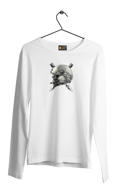 Чоловічий лонгслів з принтом "Череп пілота". Військовий, захисник, ніж, пілот, череп, шолом. 2070702