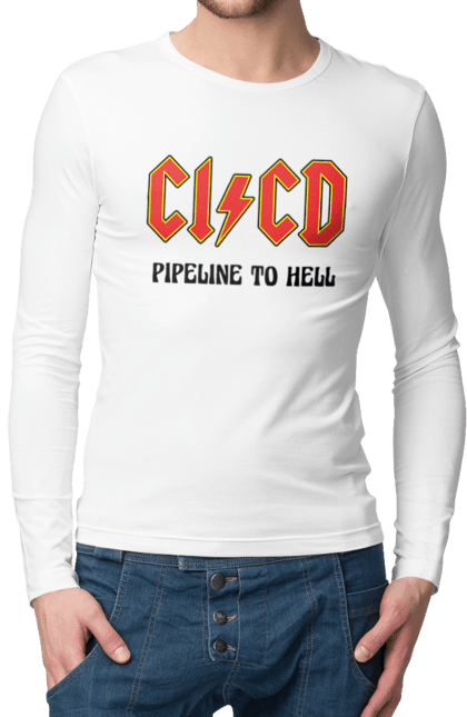 Чоловічій лонгслів з принтом "CI/CD pipeline to hell". Cicd, cicd pipeline, devops, pipeline, інженер, програмне забезпечення, програмування, розробка, розробка по. 2070702