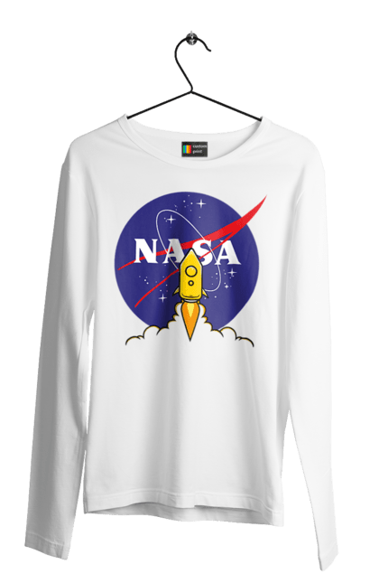 Men's longsleeve with prints NASA. Aeronautics, astronautics, aviation, nasa, research, rocket, science, space, technologies, usa. 2070702