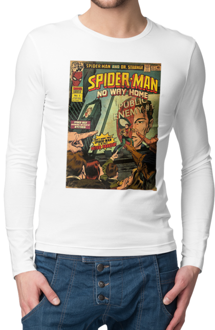 Чоловічій лонгслів з принтом "Людина павук". Avengers, comics, film, marvel, movie, spiderman, superhero. CustomPrint.market
