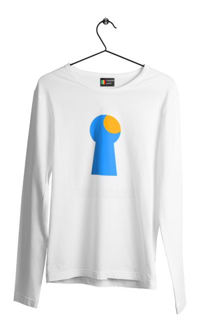 Чоловічий лонгслів з принтом "Замочная скважина". Відчини двері, двері, замок, ключ, свердловина, світло крізь, цікавість, щілина. 2070702