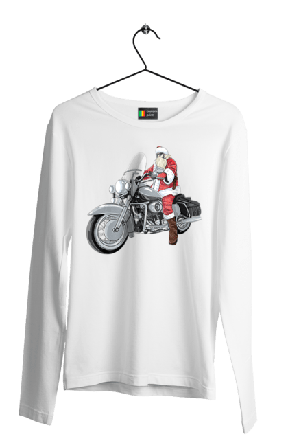 Чоловічий лонгслів з принтом "Санта На Мотоциклі". Мотоцикл, новий рік, санта, свято. 2070702