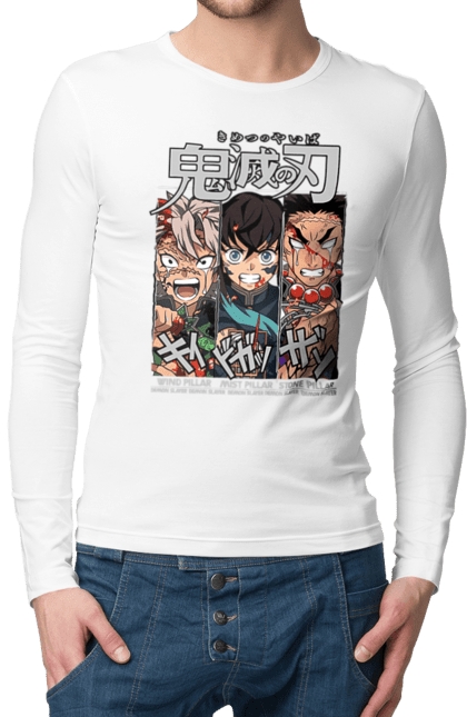 Men's longsleeve with prints Demon Slayer Sanemi Muichiro Gyomei. Anime, demon slayer, gyomei, himejima, kimetsu no yaiba, manga, muichiro, sanemi. 2070702