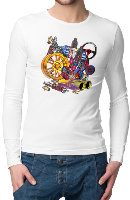 Men`s longsleeve with prints Carparts. Auto parts, car, carparts, drive, drug, machine, race. 2070702