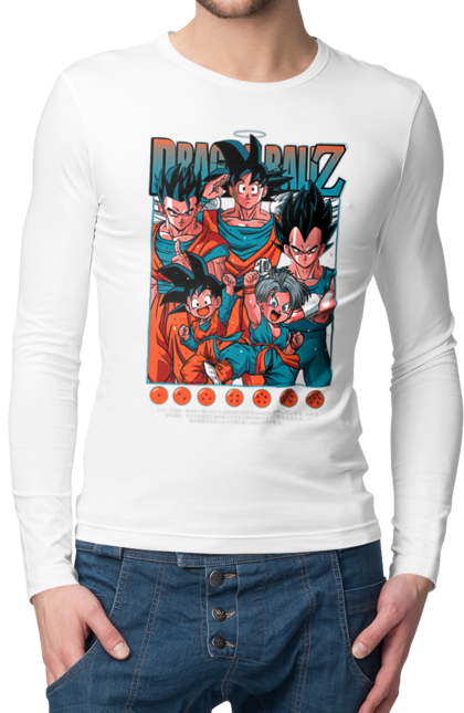 Мужской лонгслив с принтом Жемчуг дракона. Anime, dragon ball, goku, manga, vegeta, аниме, вегета, гоку, жемчуг дракона, манга. 2070702