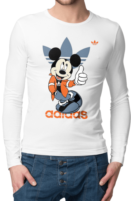 Чоловічій лонгслів з принтом "Adidas Міккі Маус". Adidas, mickey mouse, адідас, дісней, міккі, міккі маус, мультфільм. 2070702