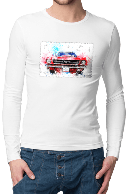 Чоловічий лонгслів з принтом "Автомобіль мустанг". Автомобіль мустанг, донати, допомога, дорога, колесо, конь, машина, мустанг, пейпел, україна. 2070702