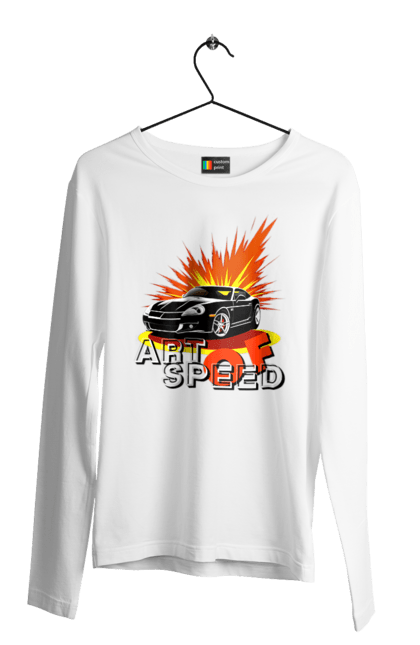 Чоловічий лонгслів з принтом "Швидкість". Авто, автомобіль, гонка, швидкість. 2070702