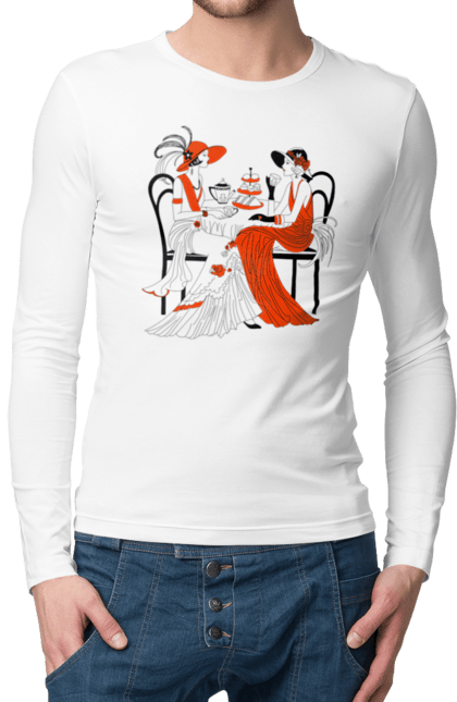 Men`s longsleeve with prints Ladies In Red. Get-togethers, ladies, tea drinking. 2070702