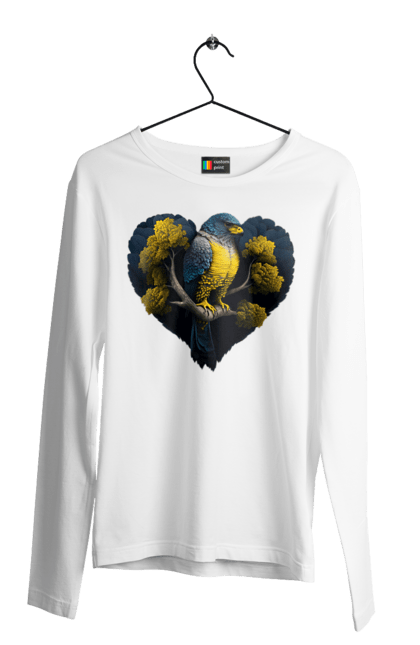 Мужской лонгслив с принтом Сине желтый сокол. Дерево, сердце, символ украины, сокол, украина, флаг украины. 2070702