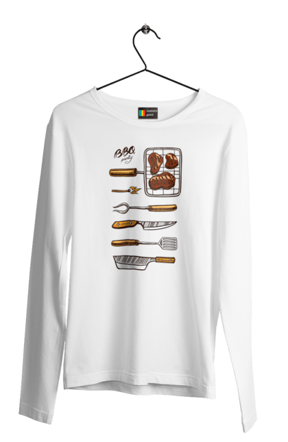 Чоловічий лонгслів з принтом "Барбекю Паті". Барбекю, м`ясо, смажити. 2070702