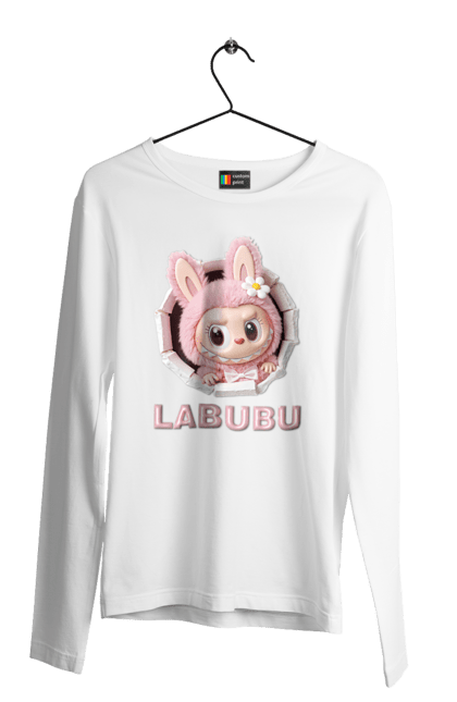 Чоловічий лонгслів з принтом "Лабубу". Іграшка лабубу, лабубу, лабубу кока кола, мерч лабубу, мила, рожева лабубу, смішна лабубу. 2070702