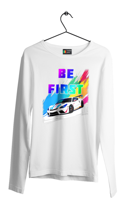 Чоловічий лонгслів з принтом "Гонка". Автомобільний, гонка, спортивна машина, спортивний автомобіль. 2070702