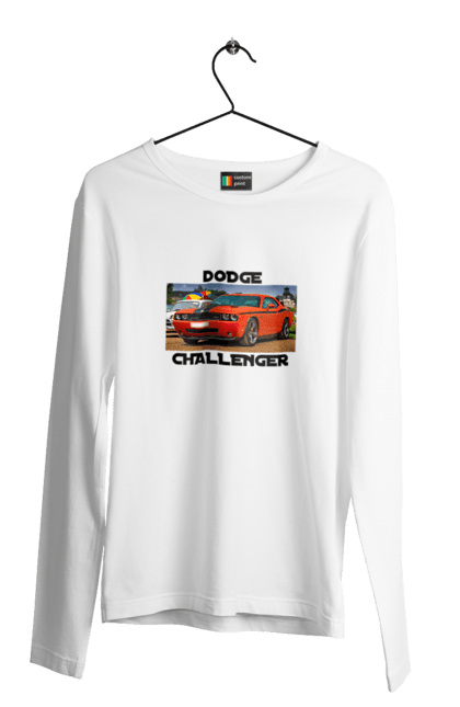 Чоловічий лонгслів з принтом "Додж челенджер". Авто, автомобіль, американська легенда, додж челенджер, класичне авто, культовий автомобіль, масл кар, потужний автомобіль. 2070702