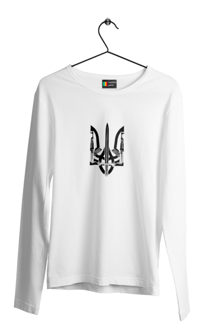 Чоловічий лонгслів з принтом "Герб України". Аграрії, арестович, війна, все, герб україни, герої, зелений, зупиніть війну, иди нахуй, кім, мир, мрія, ні війні, орда, орки, примара києва, птн пнх, путін хуйло, російський військовий корабель, слава україні, україна, чорнобаївка. 2070702