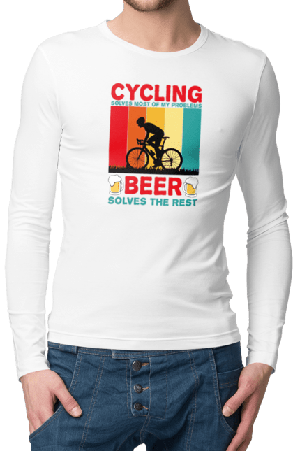 Чоловічий лонгслів з принтом "Cycling Beer". Алкоголь, брутальні, велосипед, веселі, для спортсменів, літні, пиво, спорт, чоловічі. 2070702
