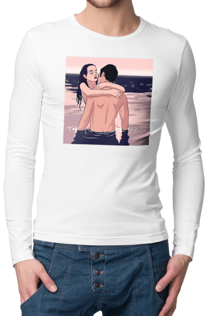 Чоловічий лонгслів з принтом "Парочка Обнімається В Річці". Голо, кохання, пара. 2070702