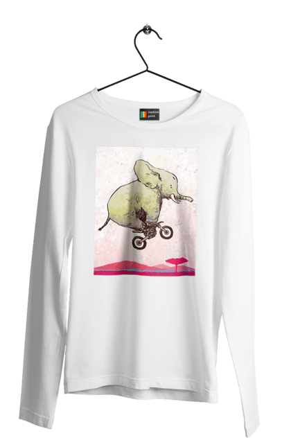 Чоловічий лонгслів з принтом "Слон На Мотоциклі". Мотоцикл, політ, слон. 2070702