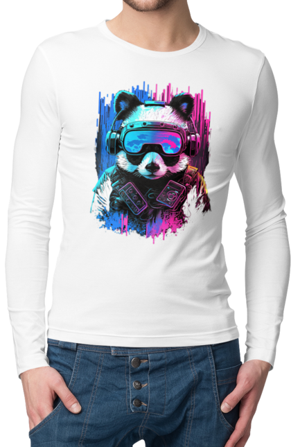Чоловічий лонгслів з принтом "Панда в VR шолом". Віртуальна реальність, гік, панда, персонаж, шолом. 2070702