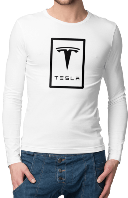 Чоловічий лонгслів з принтом "Тесла". Tesla, илон маск, тесла. 2070702