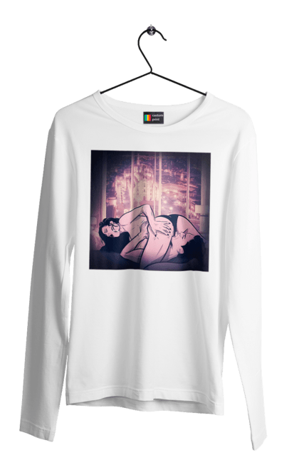 Чоловічий лонгслів з принтом "Дорослі Ігри На Тлі Міста". Гола, кохання, лизати, трусики. 2070702