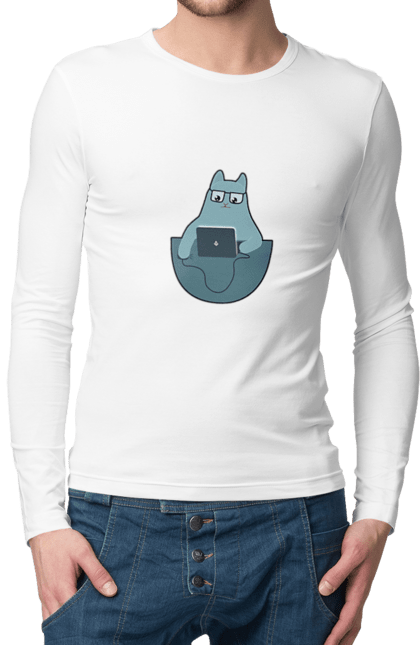 Чоловічий лонгслів з принтом "Кіт програміст". Angular, c, css, html, it, javascript, jquery, php, python, react, svelt, vue, айтишник, айті, гумор, код, кодувати, прогер, програміст, програмісти, ти ж, ти ж програміст, тиж програміст. 2070702