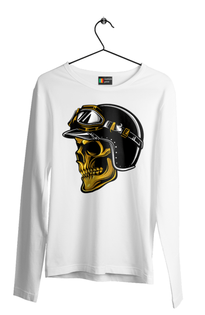 Чоловічий лонгслів з принтом "Череп в мотошоломі". Крутий, очі, череп, шолом. 2070702